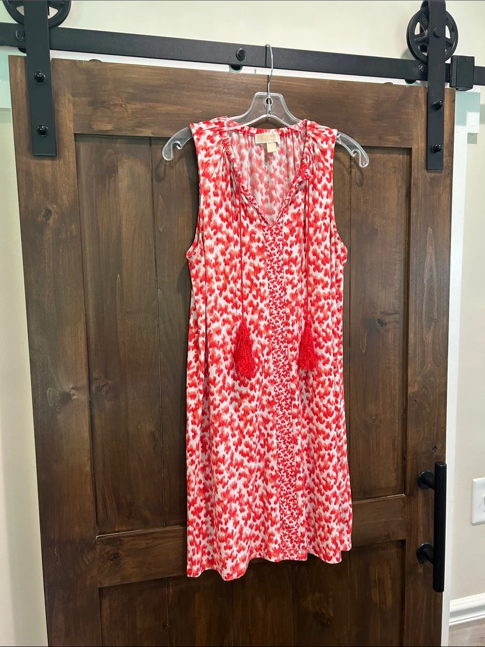 M245 Michael Kors Sleeveless Red & White-Neck Summer Dress - Size Medium